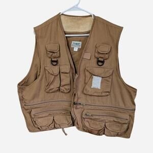 Texsport Cotton Fishing Vest Multi Pocket Utility Tan Brown Vintage 1990s